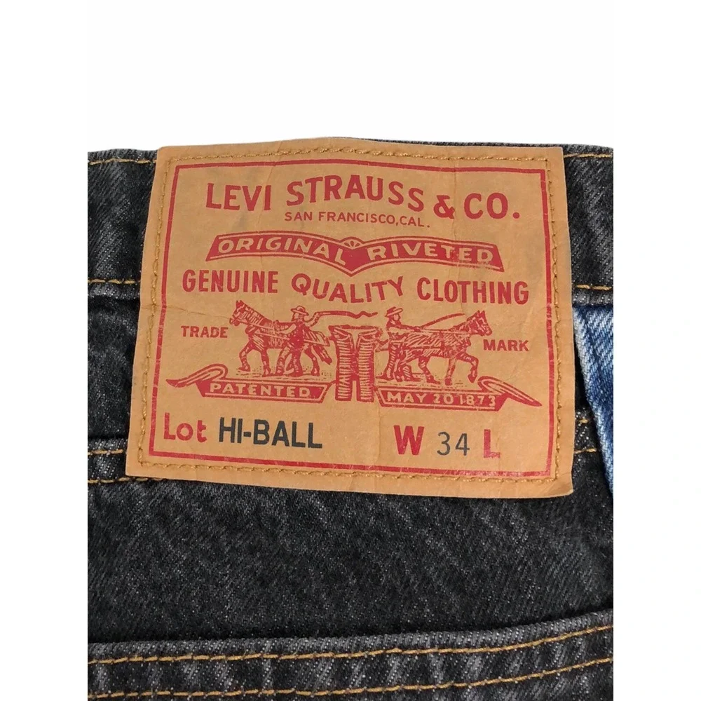 Levis Hi Ball Big E Roll Logo Stripe Jeans Mens 34 Blue Tapered Leg Inseam 28